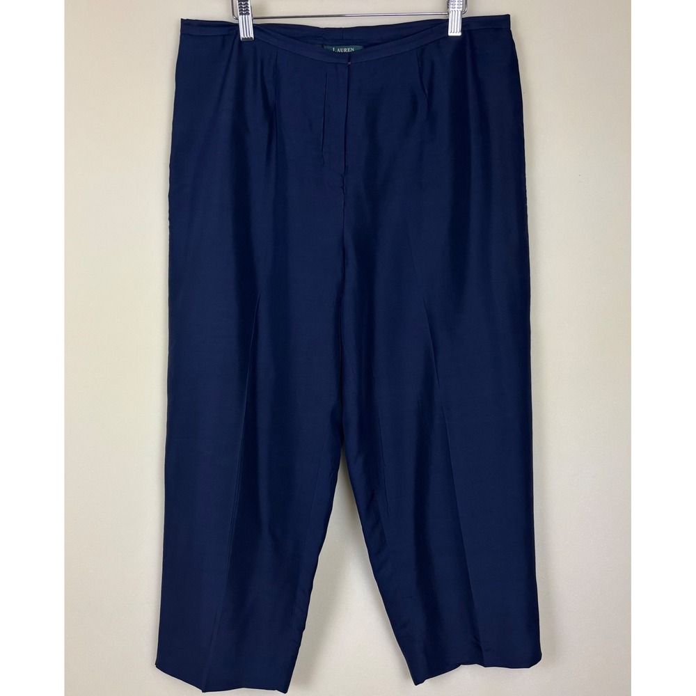 Lauren Ralph Lauren Women's Navy Blue Silk Blend‎ Trousers Dress Pants 14W